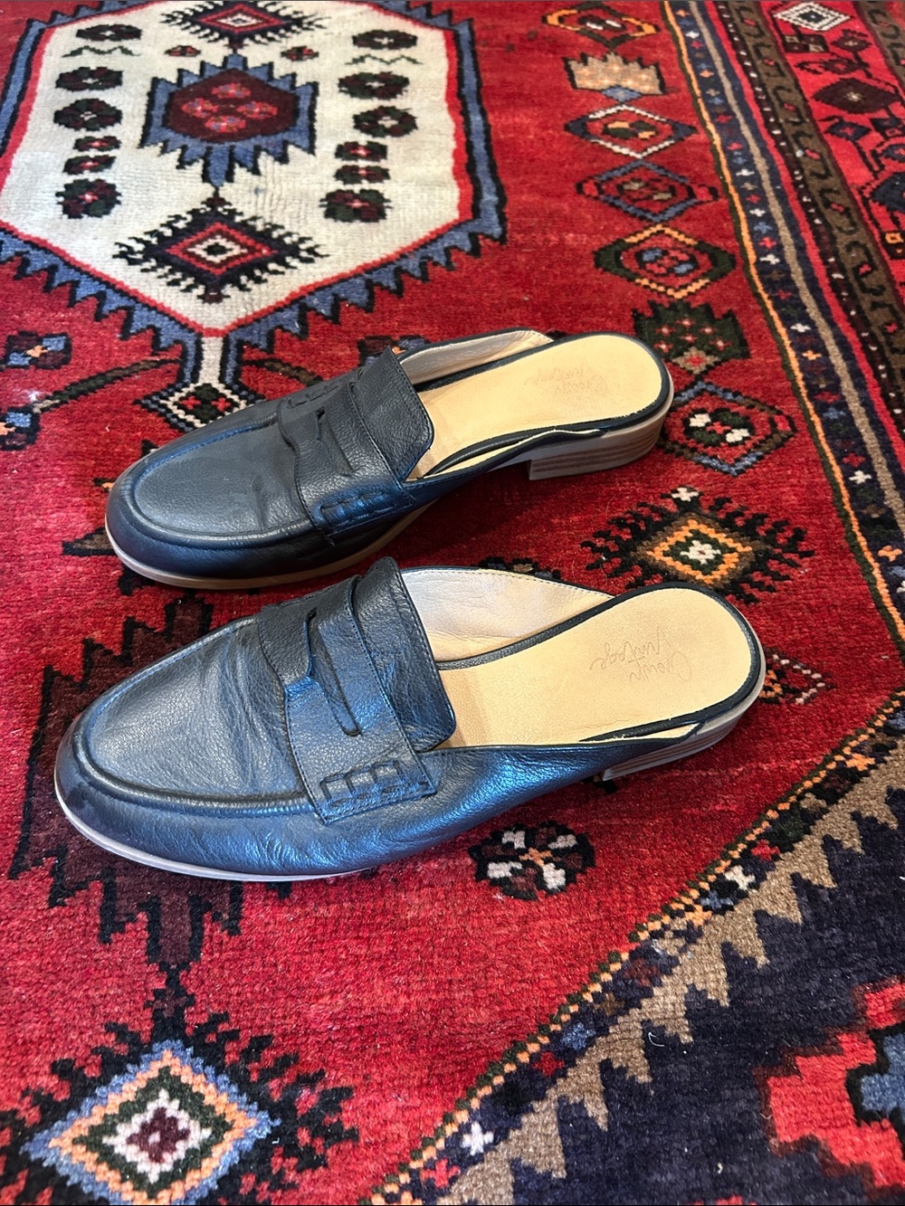 Crown Vintage Navy Leather Women's Slip-On Penny Loafers